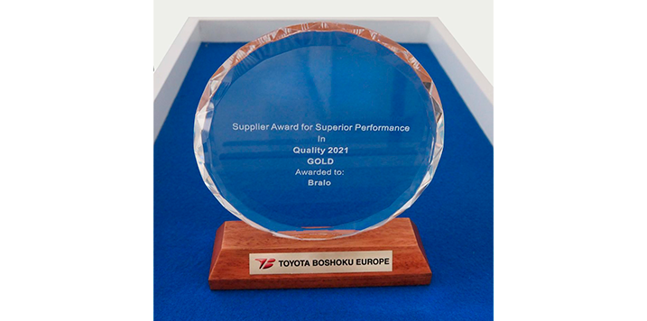 BRALO obtains the Gold Award Quality 2021 from Toyota Boshoku Europe